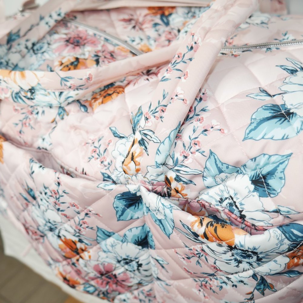 Vera Bradley Peach Blossom Bouquet Large Travel Duffel Bag Weekender Twill NWT - Picture 8 of 12